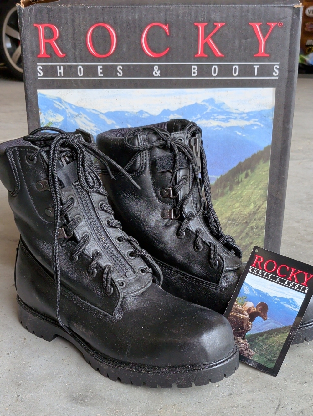 Rocky Men's Black Leather Tactical Lace-Up Boots with Front Zipper